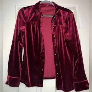Women's Solid Button Down Long Sleeve Collar Velvet Shirt Blouse Top